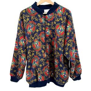 Vintage 80s Periphery Navy Nautical Anchor Crest Print Bomber Jacket